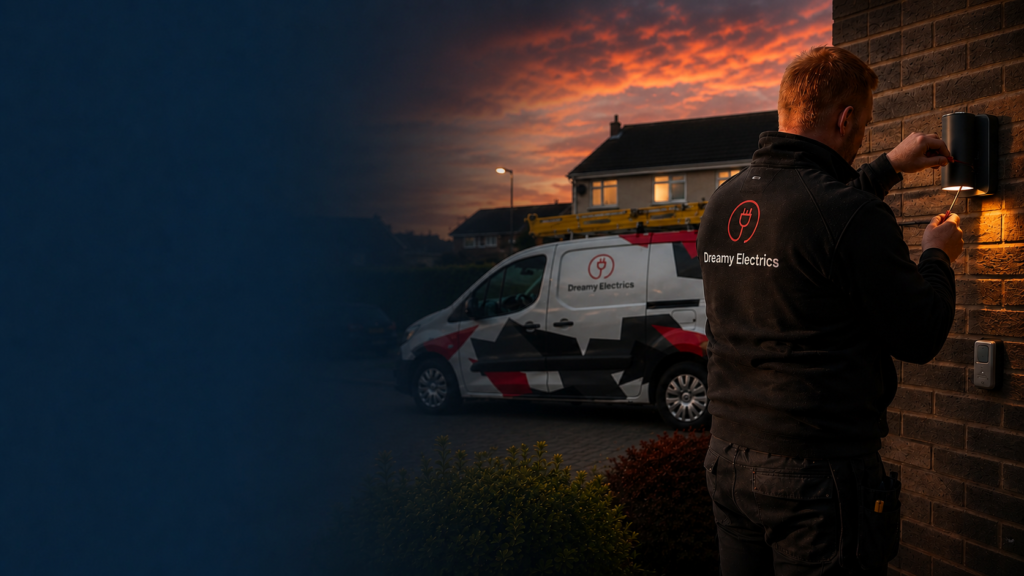 Electrician at Dreamy Electrics carrying out external lighting installation in Helensburgh