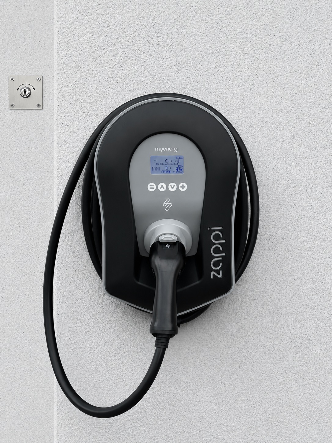 Professionally installed home EV charging point on an exterior wall by Dreamy Electrics in Helensburgh, Scotland